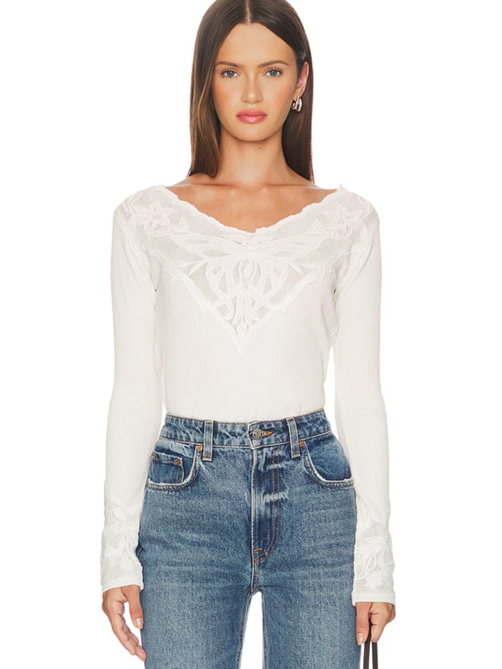 Free People Butterfly Lace Trim Top, Size XSMALL